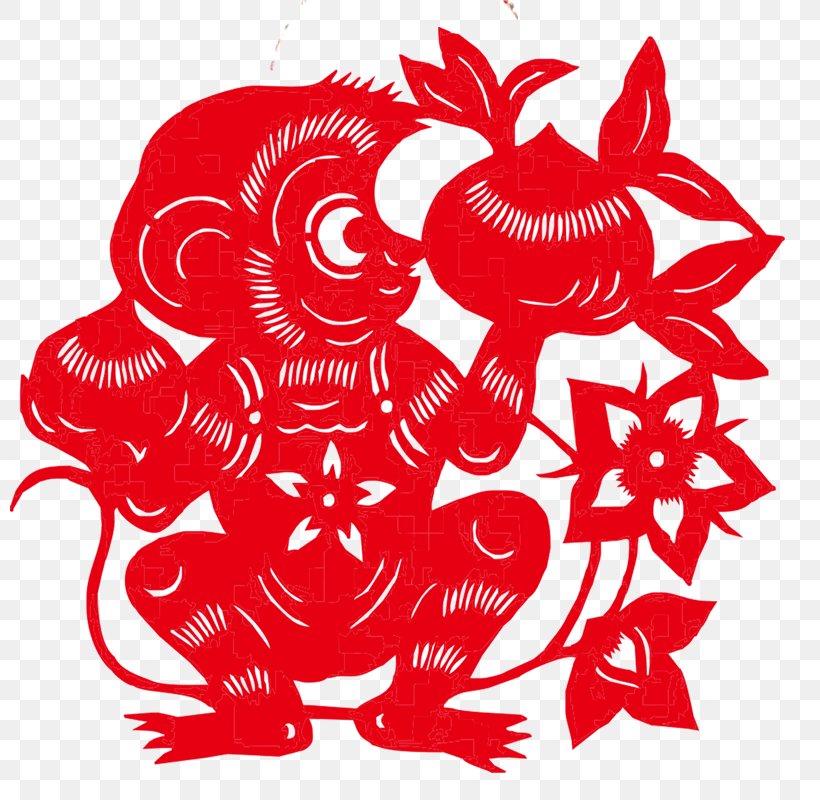 Chinese Zodiac Papercutting Monkey Clip Art, PNG, 800x800px, Watercolor, Cartoon, Flower, Frame, Heart Download Free
