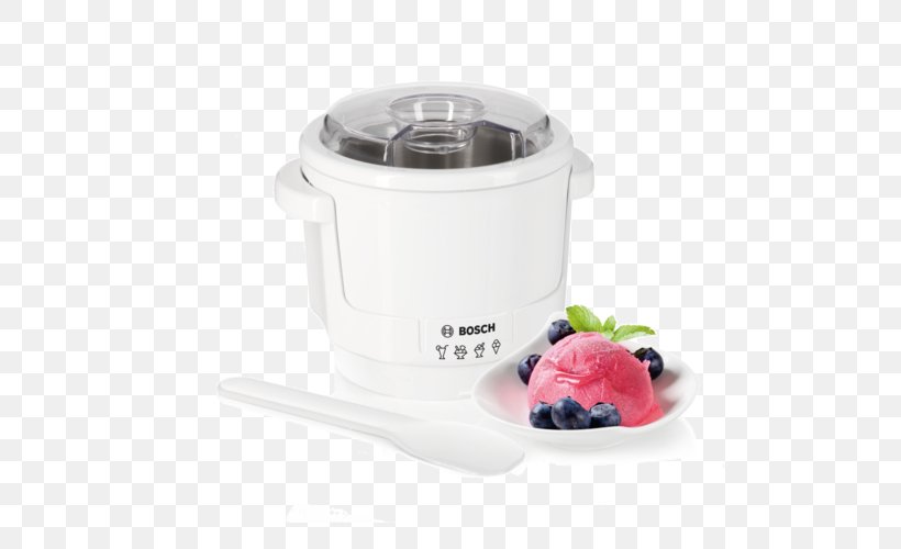 Ice Cream Makers Food Processor Robert Bosch GmbH Refrigerator, PNG, 500x500px, Ice Cream, Blender, Bowl, Food Processor, Home Appliance Download Free