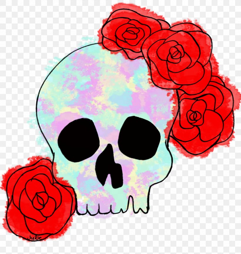 Garden Roses Skull Floral Design Watercolor Painting Clip Art, PNG, 1000x1056px, Garden Roses, Art, Bone, Cut Flowers, Deviantart Download Free