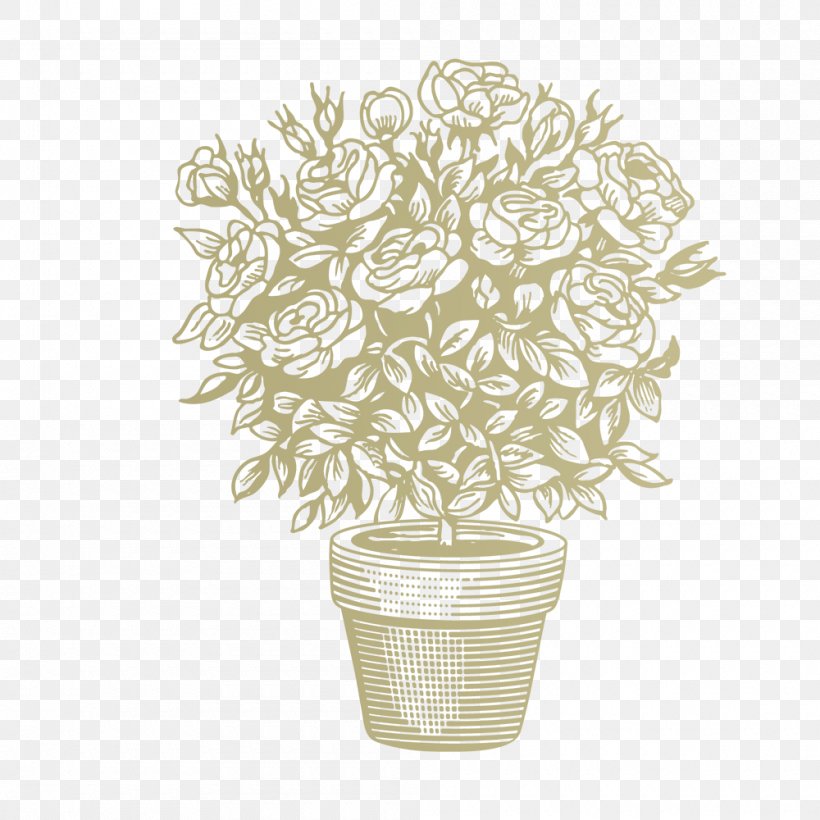 Flowerpot Floral Design Vase Drawing, PNG, 1000x1000px, Flowerpot, Apron, Art, Cup, Cushion Download Free