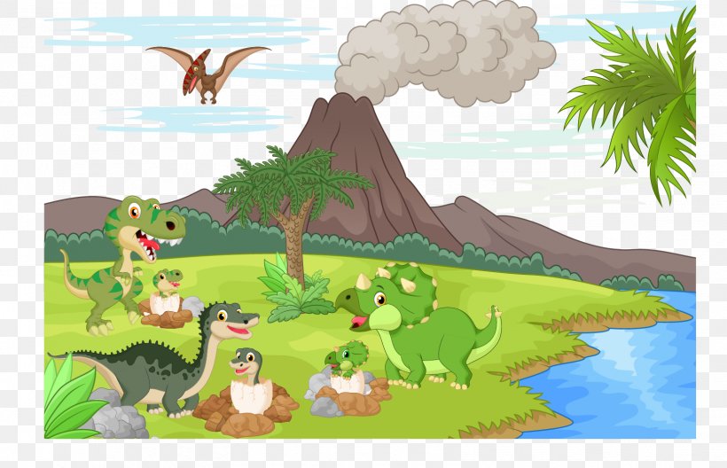 Tyrannosaurus Velociraptor Dinosaur Landscape, PNG, 1621x1044px, Tyrannosaurus, Art, Biome, Cartoon, Dinosaur Download Free