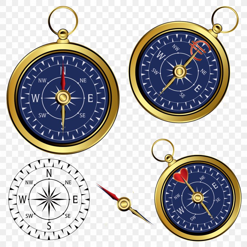 Compass Euclidean Vector Clip Art, PNG, 2362x2362px, Compass, Arah, Clock, Gold, Material Download Free
