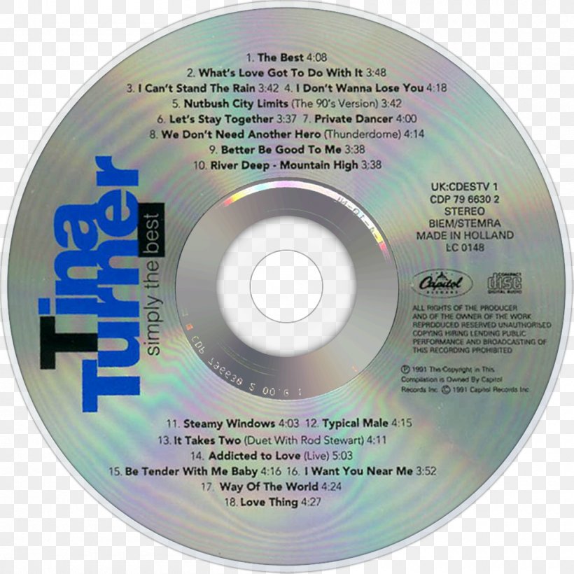 Compact Disc Simply The Best Disk Storage Tina Turner, PNG, 1000x1000px, Compact Disc, Data Storage Device, Disk Storage, Dvd, Label Download Free