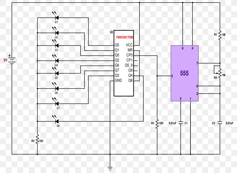 555 Timer IC Integrated Circuits & Chips Schematic Electronics, PNG, 800x600px, 555 Timer Ic, Area, Counter, Diagram, Dual Inline Package Download Free