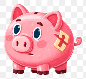 Broken Pink Piggy Bank - Pink Piggy Bank With Patch PNG
