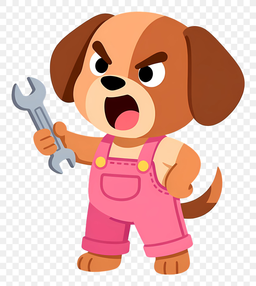 Brown Puppy In Pink Outfit - Angry Dog Mechanic With Wrench PNG
