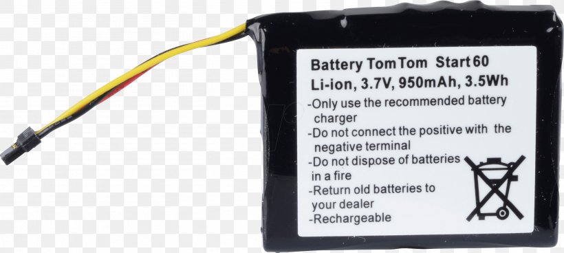 GPS Navigation Systems Electric Battery TomTom Start 60 Lithium-ion Battery Rechargeable Battery, PNG, 2711x1218px, Gps Navigation Systems, Ampere Hour, Battery, Capacitance, Computer Component Download Free