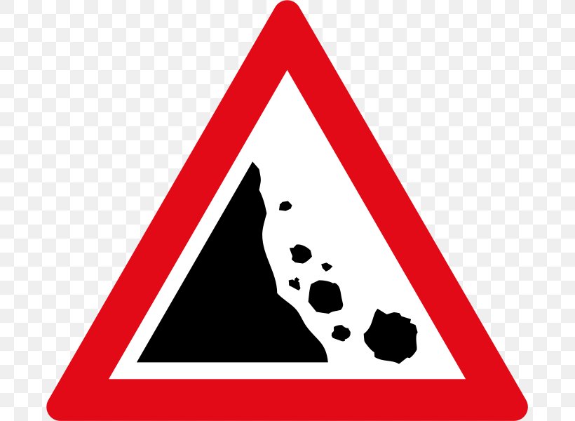 Traffic Sign Landslide Warning Sign Rock, PNG, 687x600px, Traffic Sign, Area, Brand, Hazard, Landslide Download Free