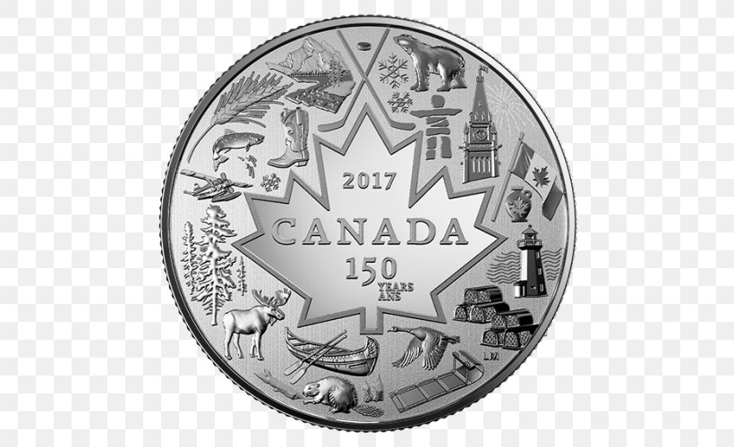 150th Anniversary Of Canada Royal Canadian Mint Commemorative Coin, PNG, 500x500px, 150th Anniversary Of Canada, Black And White, Canada, Canadian Dollar, Coin Download Free