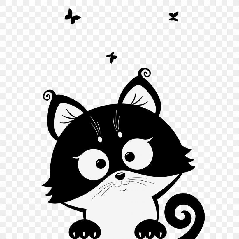 Cat Kitten Silhouette Cuteness, PNG, 1000x1000px, Cat, Art, Black, Black And White, Black Cat Download Free