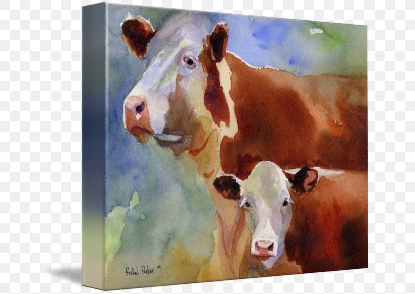 Dairy Cattle Hereford Cattle Calf Watercolor Painting, PNG, 650x581px, Dairy Cattle, Art, Artist, Calf, Canvas Download Free
