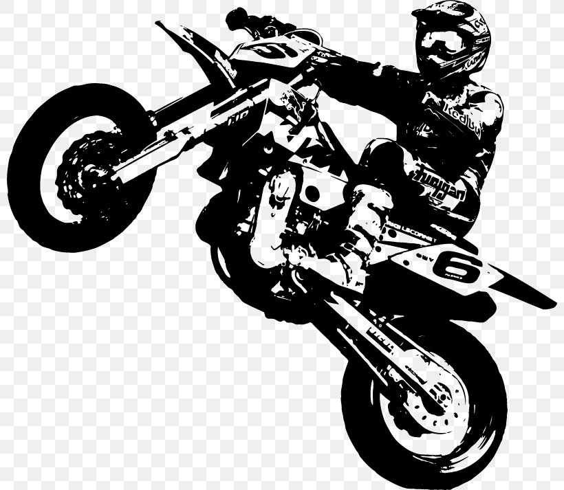 Supermoto KTM Wall Decal Motorcycle Sticker, PNG, 800x713px, Supermoto, Automotive Design, Automotive Tire, Automotive Wheel System, Black And White Download Free
