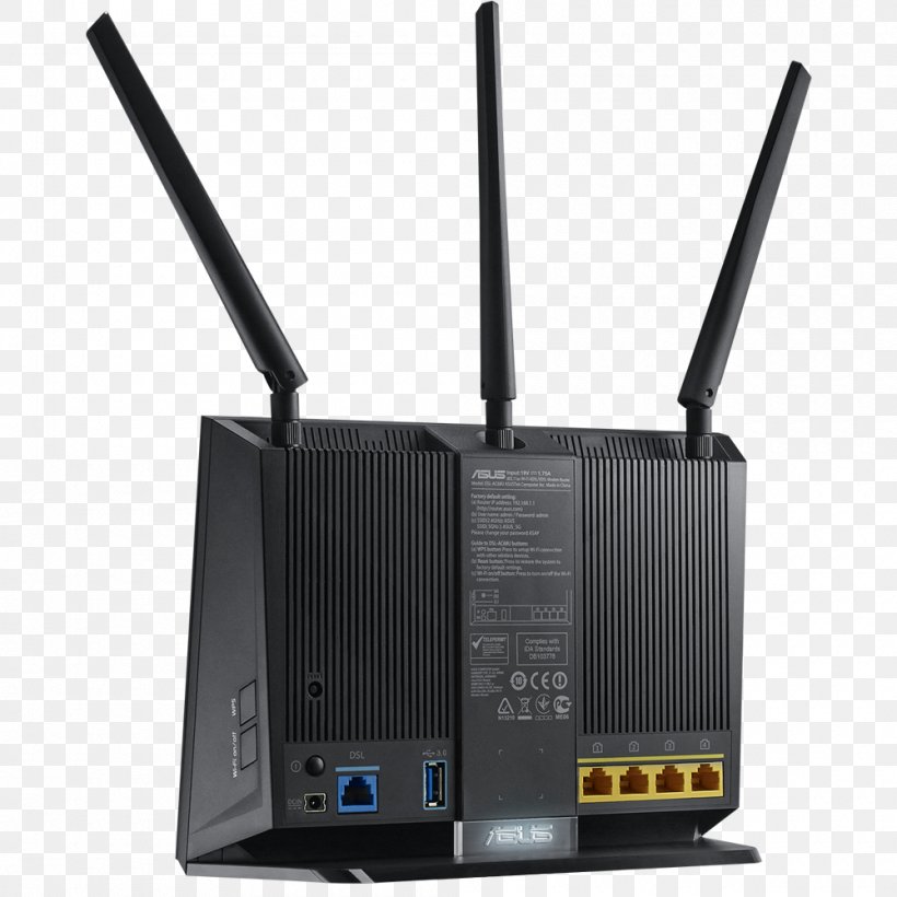 DSL Modem Wireless Router ASUS RT-AC68U Digital Subscriber Line, PNG, 1000x1000px, Dsl Modem, Asus, Asus Dslac68u, Asus Rtac68u, Asymmetric Digital Subscriber Line Download Free