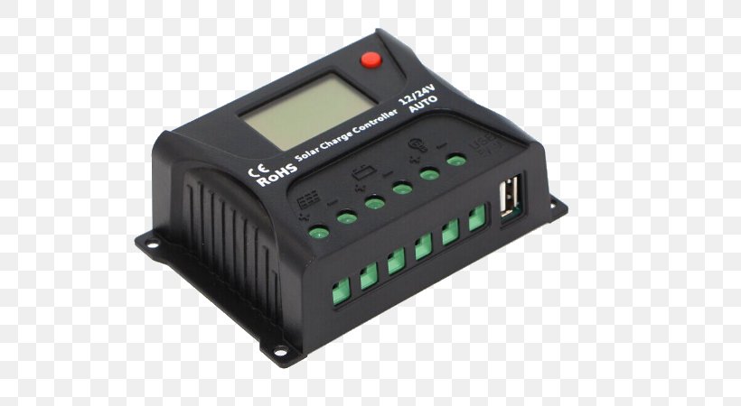 Battery Charger Solar Panels Battery Charge Controllers Solar Power Maximum Power Point Tracking, PNG, 601x450px, Battery Charger, Battery Charge Controllers, Computer Component, Electronic Component, Electronic Device Download Free