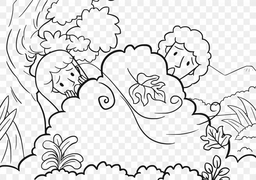 Garden Of Eden Coloring Book Adam And Eve Bible Forbidden Fruit, PNG, 2400x1697px, Watercolor, Cartoon, Flower, Frame, Heart Download Free