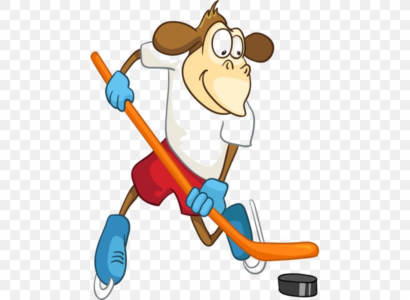 Cartoon Ice Hockey Monkey Illustration, PNG, 457x600px, Cartoon, Drawing, Fantasy Hockey, Hockey Stick, Human Behavior Download Free
