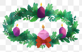 Wreath - Advent Wreath With Purple Candles And Bow PNG