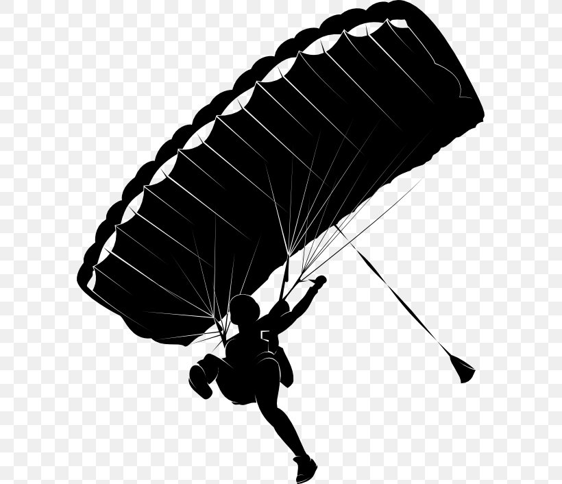 Parachuting Parachute Landing Fall Skydiver Paratrooper, PNG, 595x706px, Parachuting, Accelerated Freefall, Air Sports, Applique, Black And White Download Free
