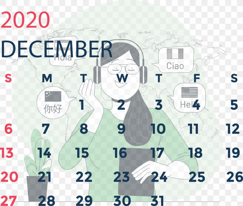December 2020 Printable Calendar December 2020 Calendar, PNG, 3000x2544px, December 2020 Printable Calendar, Area, Cartoon, December 2020 Calendar, Line Download Free