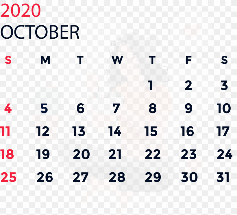 October 2020 Calendar October 2020 Printable Calendar, PNG, 3000x2727px, October 2020 Calendar, Angle, Area, Calendar System, Line Download Free