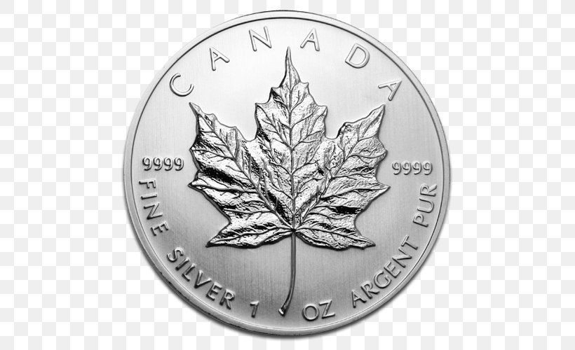 Canada Canadian Silver Maple Leaf Canadian Gold Maple Leaf Bullion Coin, PNG, 500x500px, Canada, Black And White, Bullion, Bullion Coin, Canadian Gold Maple Leaf Download Free