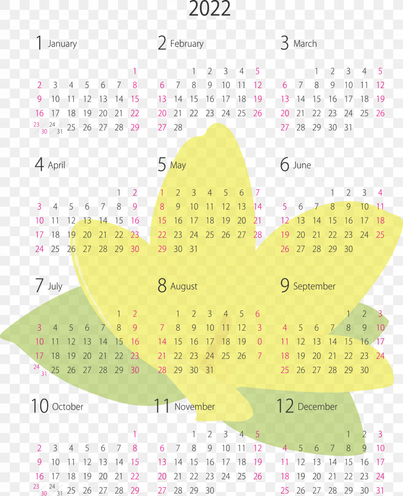 2022 Yearly Calendar Printable 2022 Yearly Calendar, PNG, 2439x3000px, Calendar System, Annual Calendar, Calendar, Calendar Year, Monday Download Free