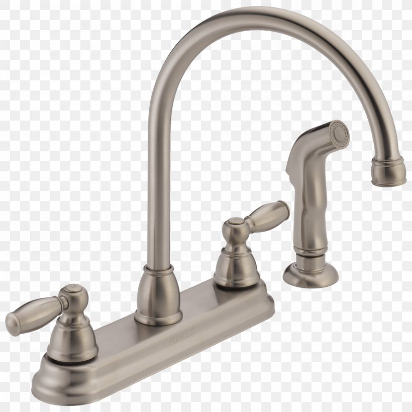 Faucet Handles & Controls Peerless 2-Handle Kitchen Faucet With Side Spray Stainless Steel Sink Peerless Faucets Apex Double Handle Kitchen Faucet Finish: Chrome, PNG, 2000x2000px, Faucet Handles Controls, American Standard Brands, Bathroom, Bathtub Accessory, Brass Download Free