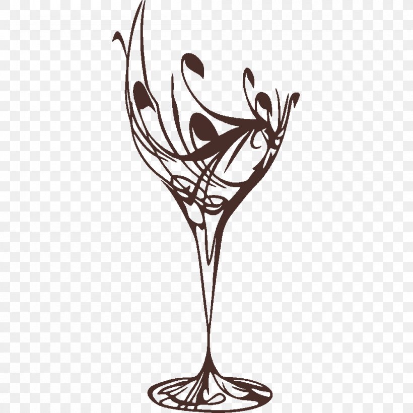 Wine Glass Wall Decal, PNG, 1000x1000px, Wine, Black And White, Bottle, Champagne Stemware, Decal Download Free