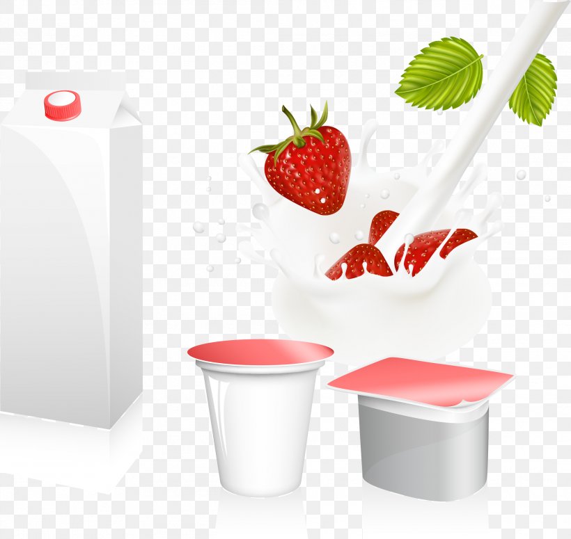 Milk Yogurt Euclidean Vector Strawberry, PNG, 2087x1973px, Milk, Cream, Cup, Dairy Product, Flavor Download Free