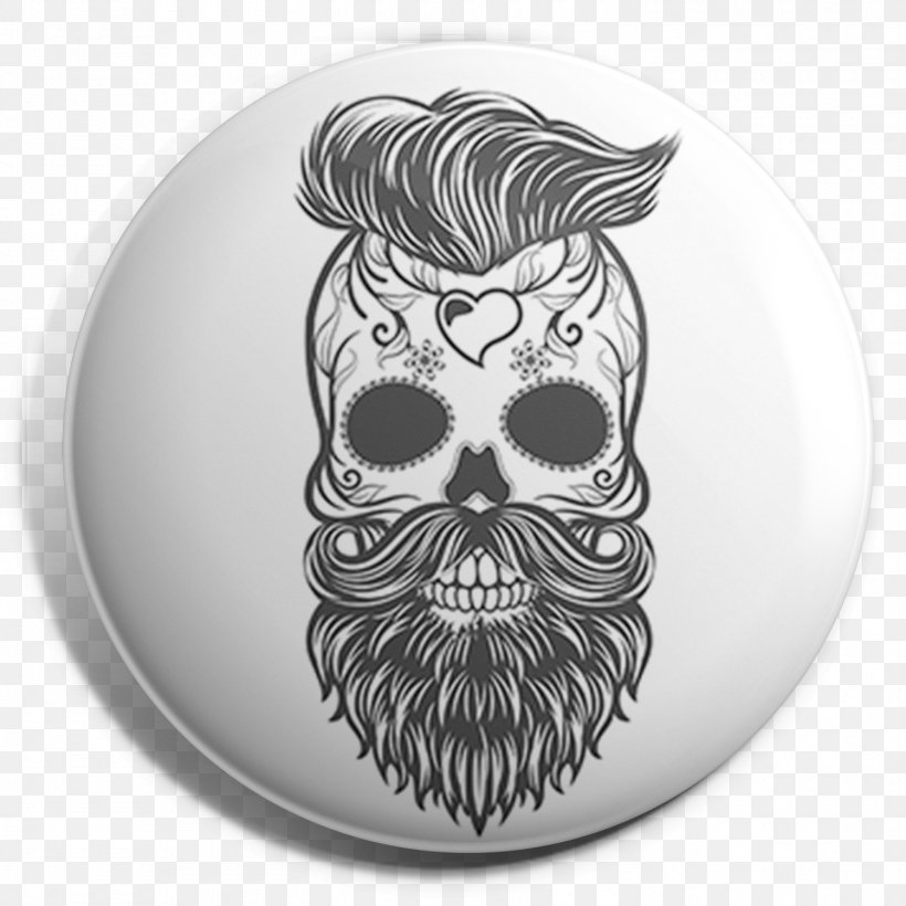 Calavera T-shirt Skull Beard Hipster, PNG, 1500x1500px, Calavera, Beard, Black And White, Bone, Button Download Free