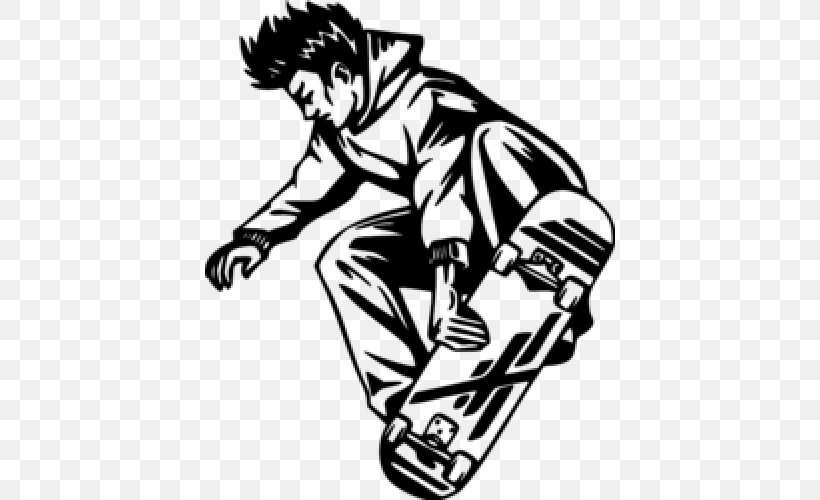 Skateboarding Drawing Clip Art, PNG, 500x500px, Skateboarding, Art, Artwork, Black, Black And White Download Free