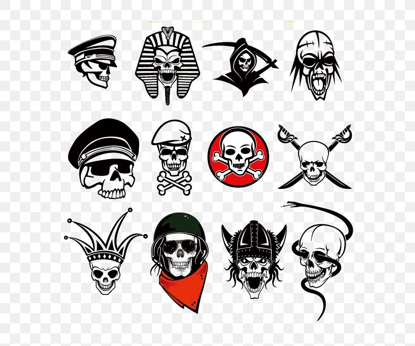 Skull Graphic Design Euclidean Vector Clip Art, PNG, 601x685px, Skull, Black And White, Bone, Eyewear, Facial Hair Download Free
