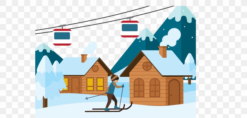 Skiing Winter Illustration, PNG, 4485x2150px, Skiing, Alpine Skiing, Brand, Chalet, House Download Free