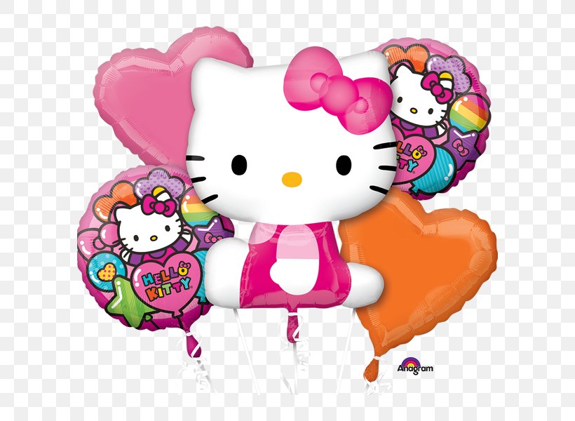 Hello Kitty Mylar Balloon Birthday Party, PNG, 600x600px, Watercolor, Cartoon, Flower, Frame, Heart Download Free