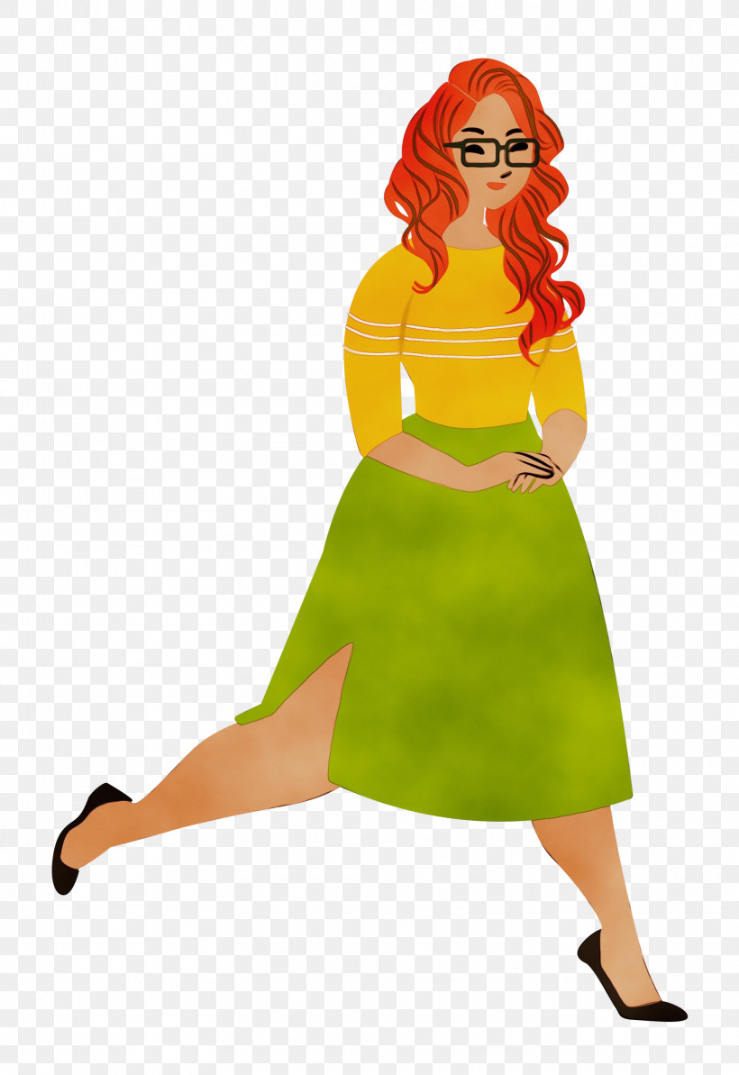Costume Joint Yellow Pin-up Girl Cartoon, PNG, 1718x2500px, Walking, Biology, Cartoon, Character, Costume Download Free