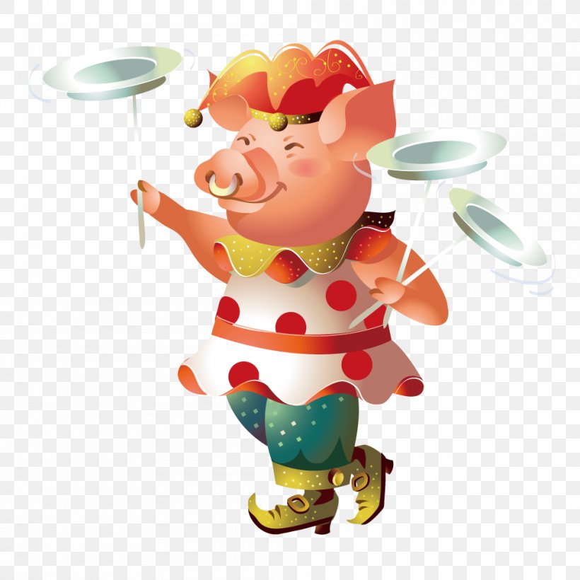Domestic Pig Drawing Euclidean Vector Illustration, PNG, 1000x1000px, Domestic Pig, Art, Clown, Drawing, Fictional Character Download Free