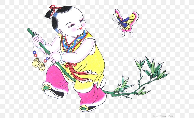 Zhuxian New Year Picture Chinese New Year Child Tradition, PNG, 653x500px, Watercolor, Cartoon, Flower, Frame, Heart Download Free