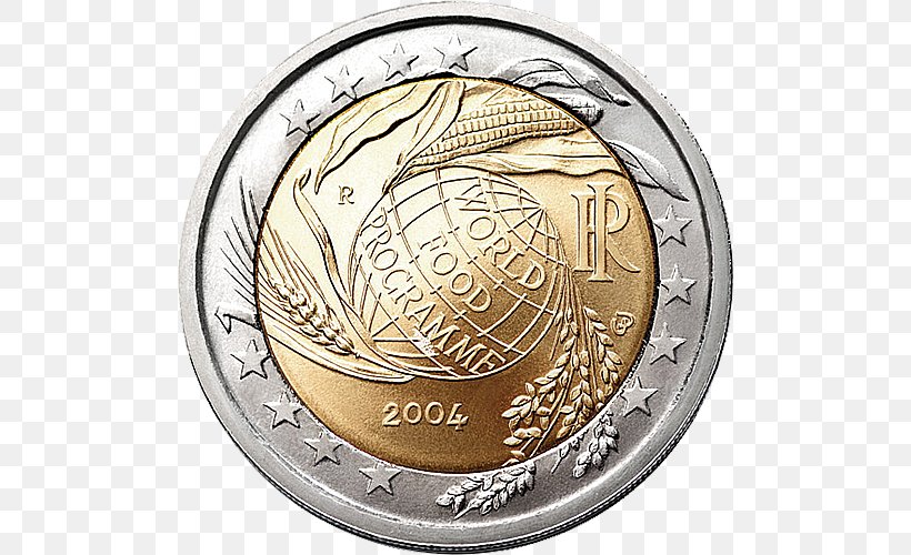 2 Euro Coin 2 Euro Commemorative Coins 2 Euro Commemorativi Emessi Nel 2004 World Food Programme, PNG, 500x500px, 2 Euro Cent Coin, 2 Euro Coin, 2 Euro Commemorative Coins, Coin, Commemorative Coin Download Free