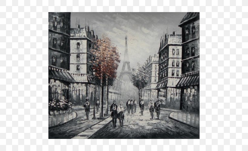 Paris Oil Painting Canvas Art, PNG, 500x500px, Paris, Art, Artwork, Black And White, Building Download Free