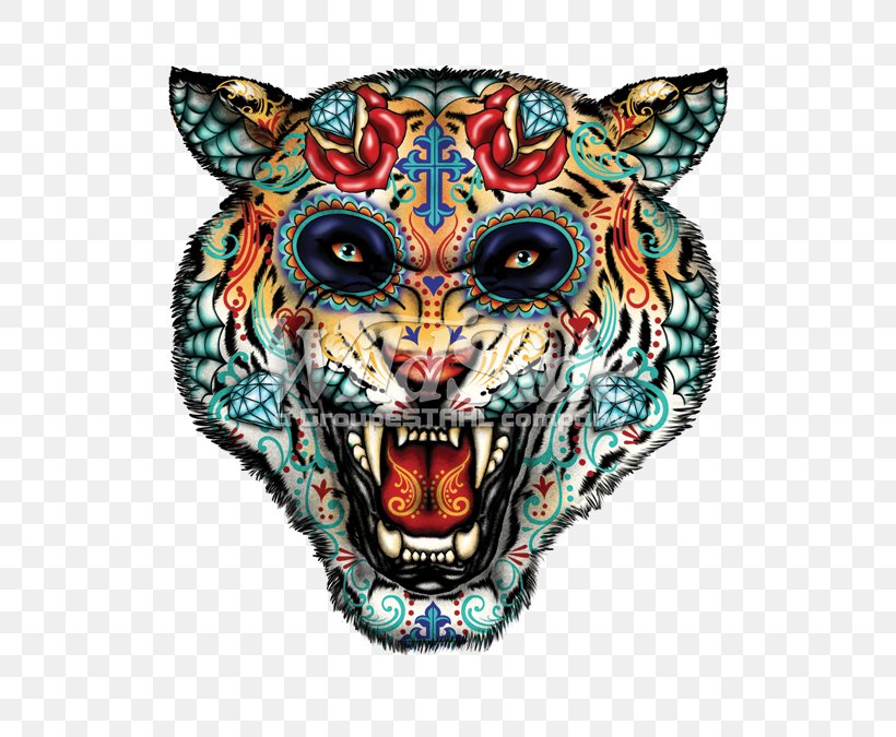 Calavera Day Of The Dead Skull Cat Tiger, PNG, 675x675px, Calavera, Animal, Art, Aztec, Bengal Tiger Download Free