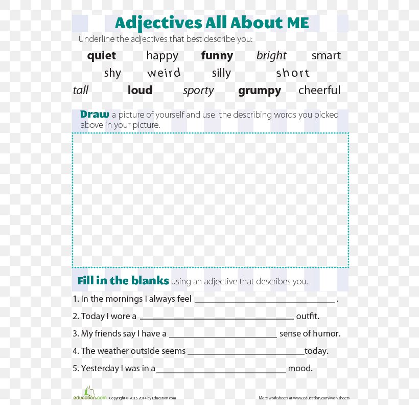 Adjective Vocabulary Word Grammar Worksheet, PNG, 612x792px, Adjective, Area, Computer Program, Diagram, Document Download Free