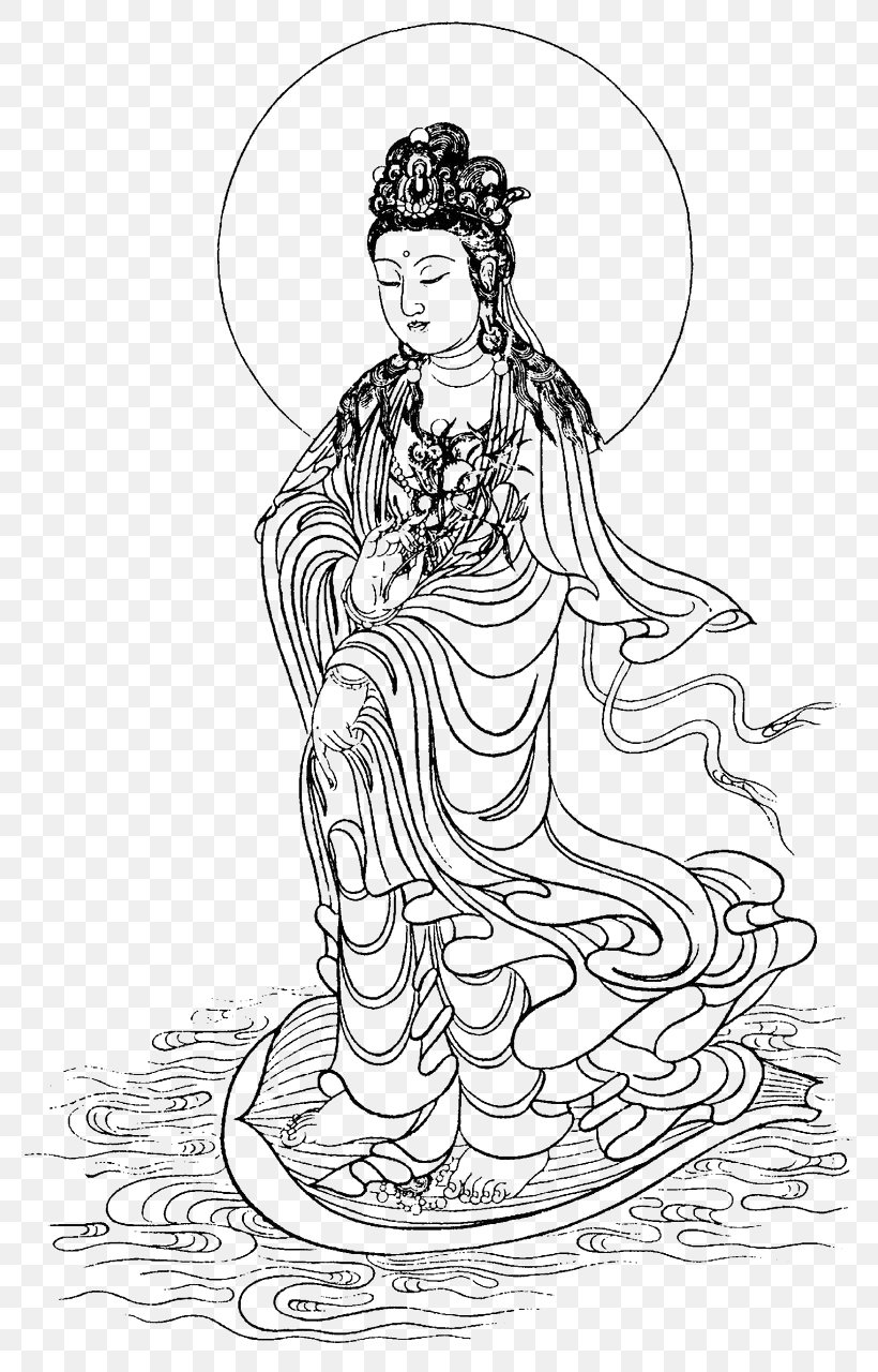 Guanyin Bodhisattva Buddhism Painting Mahavira Hall, PNG, 773x1280px, Guanyin, Art, Artwork, Black, Black And White Download Free