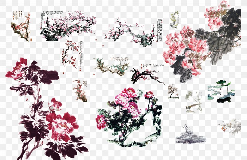 Ink Wash Painting Chinoiserie Chinese Painting Art, PNG, 2953x1919px, Ink Wash Painting, Art, Blossom, Branch, Cherry Blossom Download Free