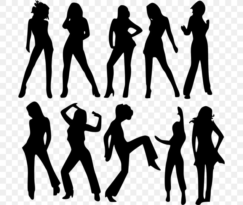Silhouette Woman Clip Art, PNG, 696x692px, Silhouette, Arm, Art, Black And White, Dance Download Free