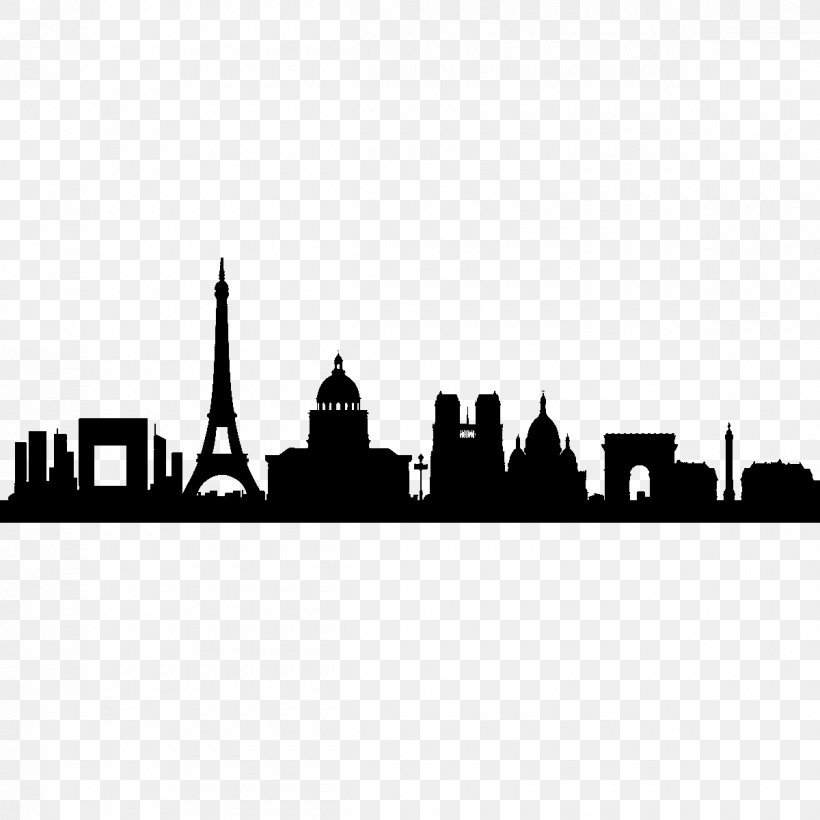 Paris Skyline Silhouette Wall Decal, PNG, 1200x1200px, Paris, Black And White, City, Cityscape, Drawing Download Free