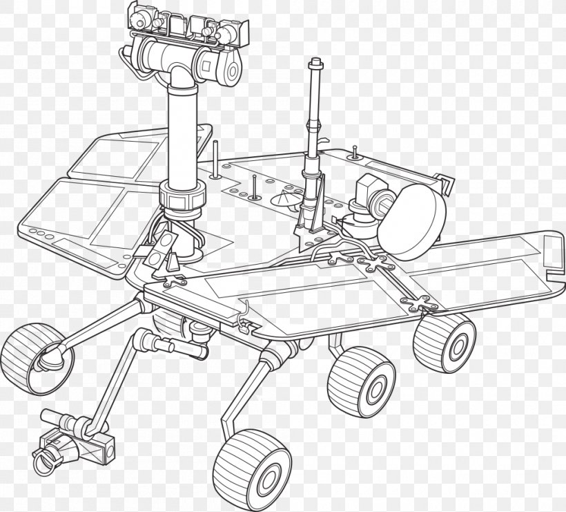 Mars Exploration Rover Mars Science Laboratory Mars Rover Curiosity, PNG, 1000x904px, Mars Exploration Rover, Auto Part, Black And White, Curiosity, Drawing Download Free