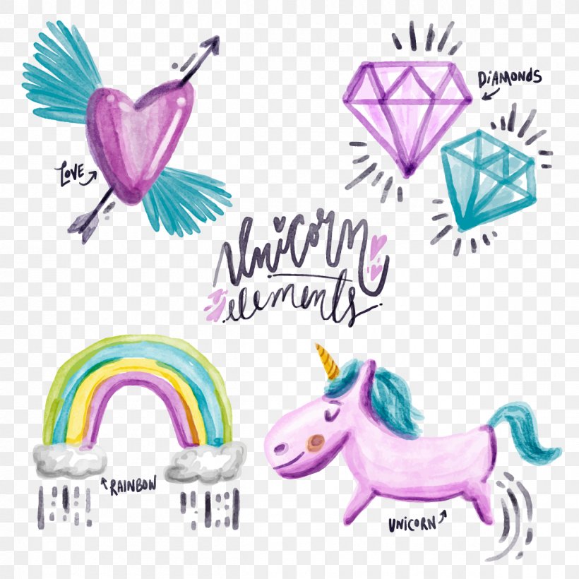 Unicorn Watercolor Painting Download, PNG, 1200x1200px, Unicorn, Area, Clip Art, Fictional Character, Illustration Download Free