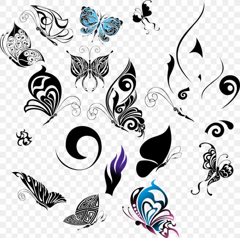Butterfly Motif Clip Art, PNG, 1024x1019px, Butterfly, Black And White, Drawing, Moths And Butterflies, Motif Download Free