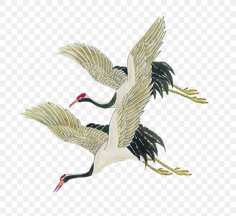 Red-crowned Crane Ink Wash Painting, PNG, 750x750px, Crane, Beak, Bird, Birdandflower Painting, Chinese Painting Download Free