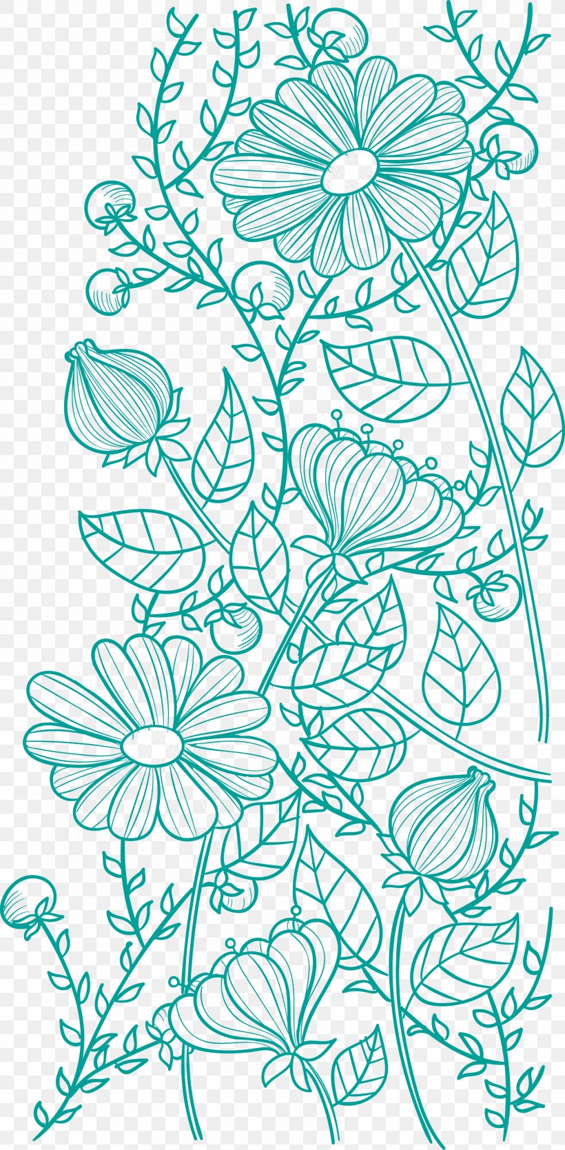 Flower Pattern, PNG, 1788x3638px, Flower, Area, Black And White, Branch, Drawing Download Free